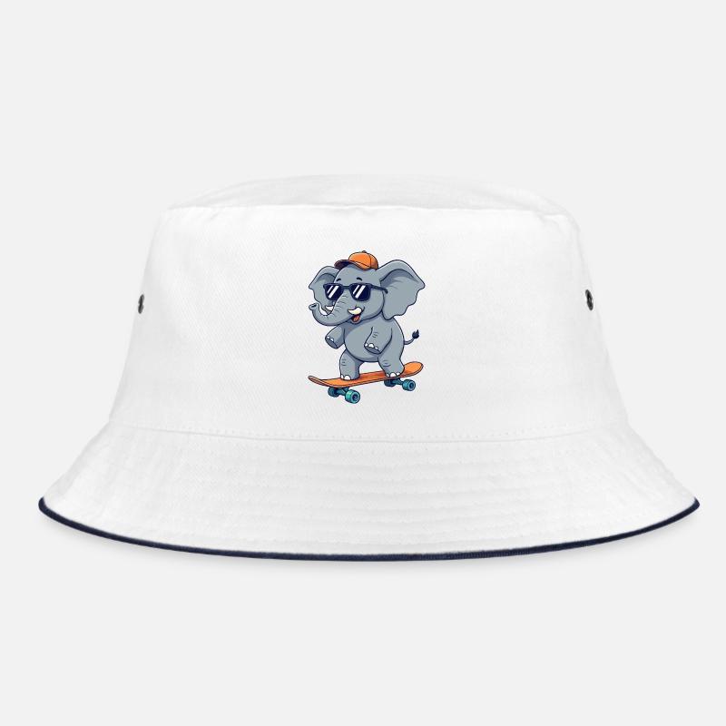 Funny Elephnat Skating on Skateboard Cartoon Skate Bucket Hat