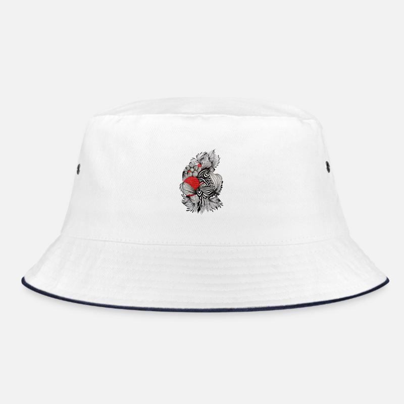 Black and white flowers with a red accent Bucket Hat