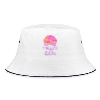 Ich vermisse die 80er – Neon-Sonnenuntergangs-Raster - Bucket Hat - Weiß/Navy - Vorne