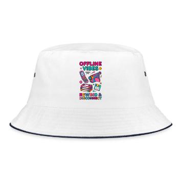 Offline Vibes - Retro 90s Vintage Tech - Bucket Hat - white/navy - Front