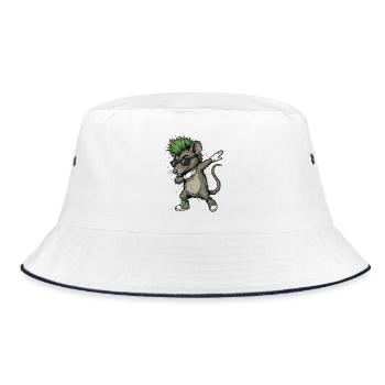 Punk Dabbing Ratte Cartoon - Bucket Hat - Weiß/Navy - Vorne