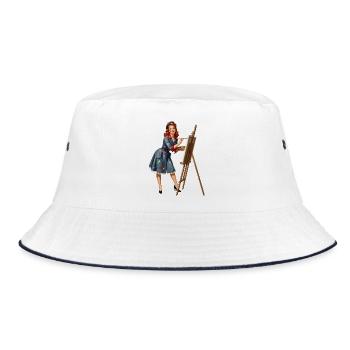 Retro Pin-up Painting to Canvas - Bucket Hat - white/navy - Front