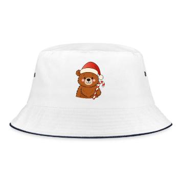 Cute Christmas Bear with Candy Cane - Bucket Hat - white/navy - Front