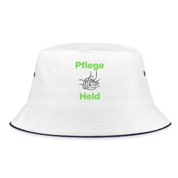 Pflegeheld, Hände, mit Herz, Pfleger, Pflegerin - Bucket Hat - Weiß/Navy - Vorne