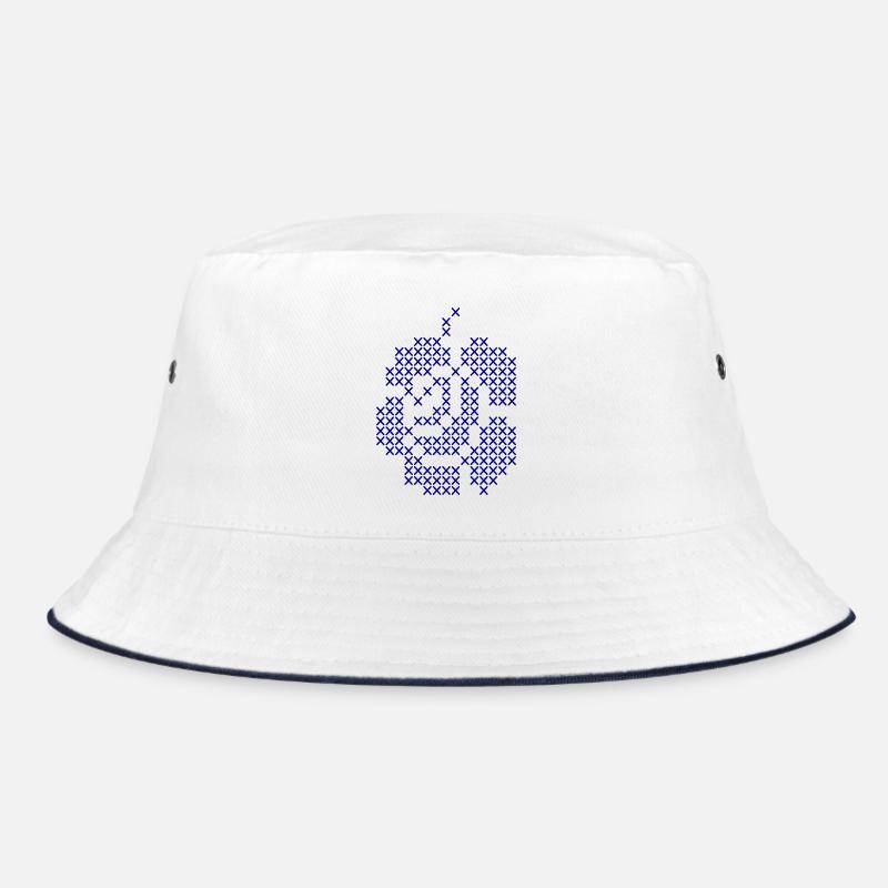 Blue Cross-Stitch Rose Pattern Bucket Hat