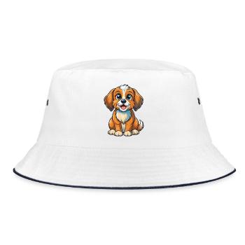 Sitzender Welpe - Bucket Hat - Weiß/Navy - Vorne