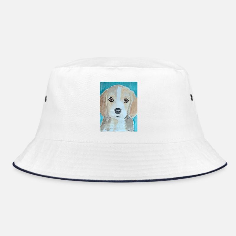 Beagle Welpe,  Aquarell  - Bucket Hat - Weiß/Navy
