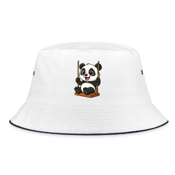 Cute Panda on the Swing Cartoon Playground - Bucket Hat - white/navy - Front