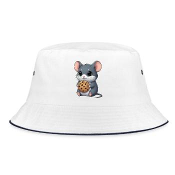 Cute Mouse with Cookie Cookies Snacking Cartoon - Bucket Hat - white/navy - Front