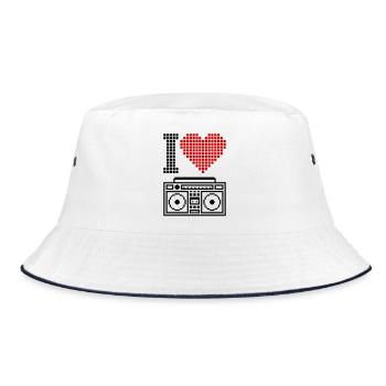 I Love Ghettoblaster – 80s Old School Music - Bucket Hat - white/navy - Front
