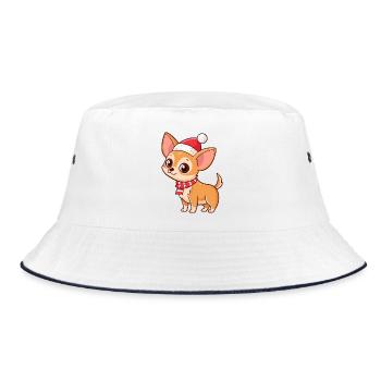 Warmer Weihnachts-Chihuahua - Bucket Hat - Weiß/Navy - Vorne