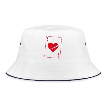 Herz Ass Poker Kostüm Damen Karneval Lustig - Bucket Hat - Weiß/Navy - Vorne