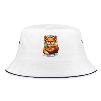 Kawaii Cat Ramen Noodles Anime Cat - Bucket Hat - white/navy - Front