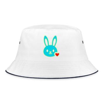 Neon Bunny Head Heart Y2K Cute Vector - Bucket Hat - white/navy - Front
