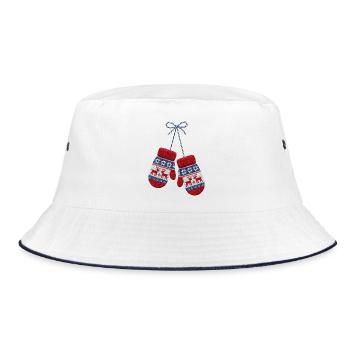 Weihnachtsfäustlinge im bestickten Look (bedruckt) - Bucket Hat - Weiß/Navy - Vorne