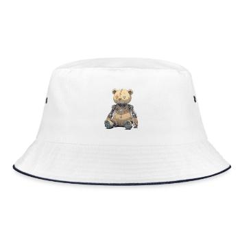 Patched Teddy Bear in Rusty Robot - Bucket Hat - white/navy - Front