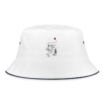 Roter Pfad durch Berglandschaft - Bucket Hat - Weiß/Navy - Vorne