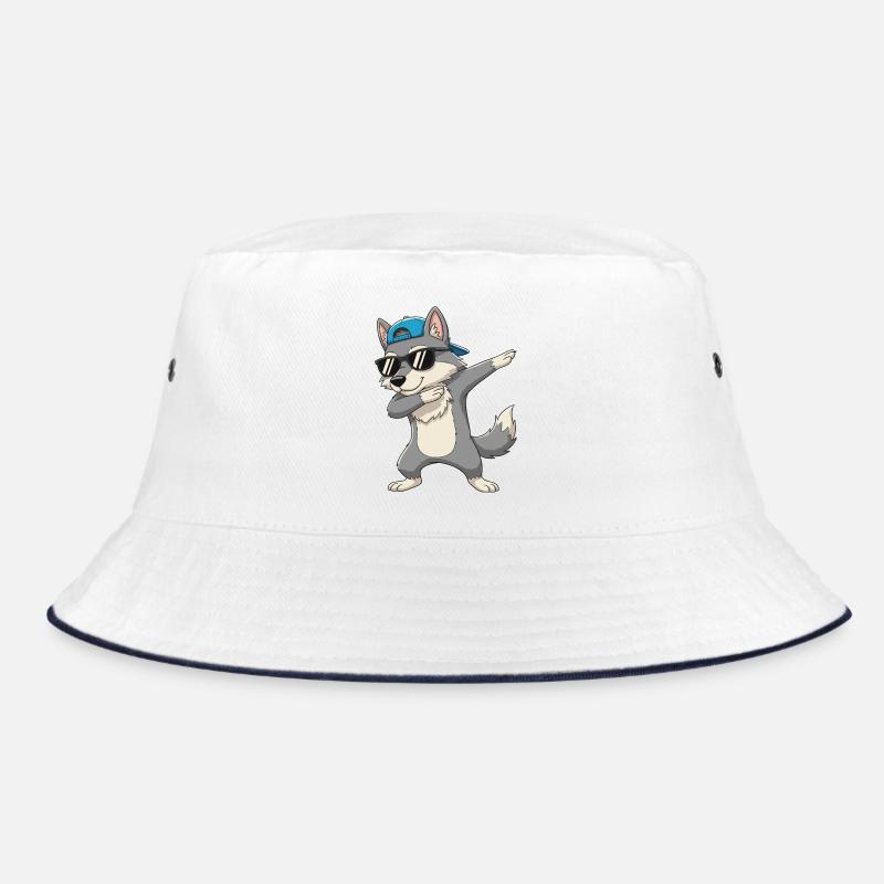 Cool Dabbing Wolf Sunglasses Cartoon Art Bucket Hat