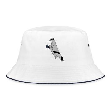 Pigeon with Headphones and Cassette Player – Urban - Bucket Hat - white/navy - Front