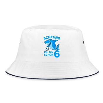 Achtung 6: Hai mit Ball - Bucket Hat - Weiß/Navy - Vorne