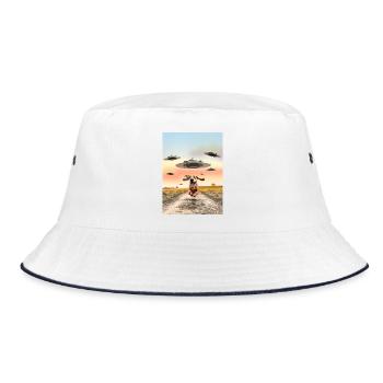 Dog and UFO Gift for Science Fiction Fans - Bucket Hat - white/navy - Front