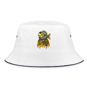 Fischastronauten-Straßenkunst - Bucket Hat - Weiß/Navy - Vorne