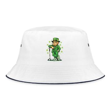 Leprechaun Playing Golf St Pats - Bucket Hat - white/navy - Front