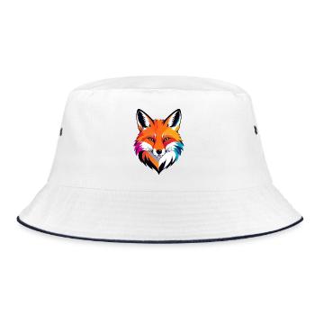 Colorful Fox Head Red Fox Face Portrait Motif - Bucket Hat - white/navy - Front
