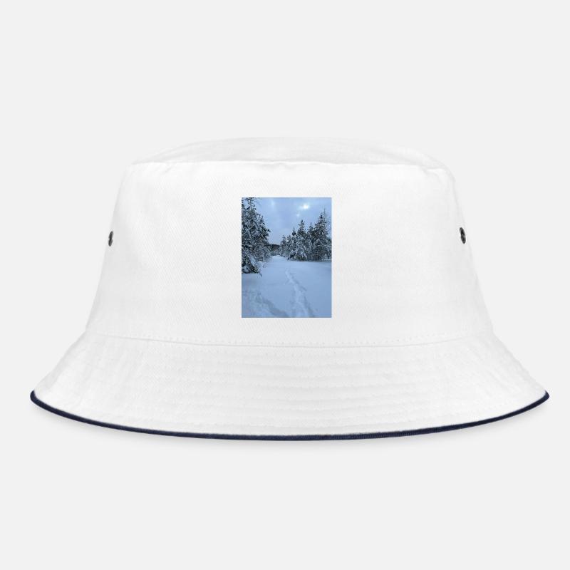 Winter trails in snow forest Bucket Hat