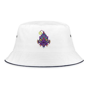 Bunte Laternenfisch-Mandala - Bucket Hat - Weiß/Navy - Vorne