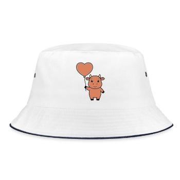 Süße Kuh Herz Ballon Liebe Vektor - Bucket Hat - Weiß/Navy - Vorne