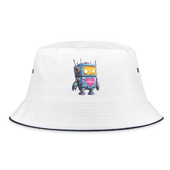 Herzroboter Neon Herz Beat - Bucket Hat - Weiß/Navy - Vorne