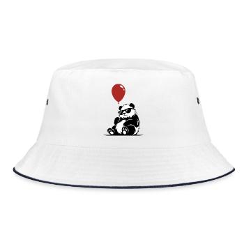 Cooler Panda mit Luftballon | Lustiges Party Motiv - Bucket Hat - Weiß/Navy - Vorne