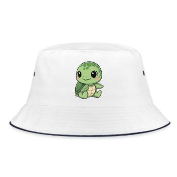 Cute Turtle Cartoon Laughing Joy Water Lily - Bucket Hat - white/navy - Front