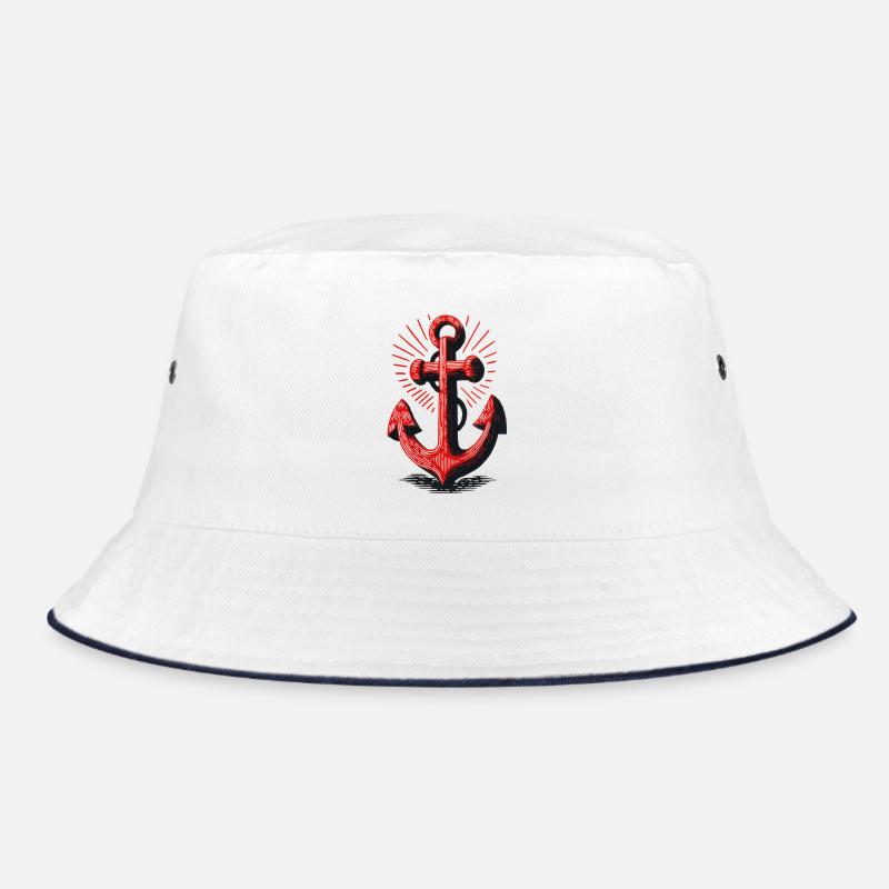 Red Anchor Sunbeam Pattern Bucket Hat