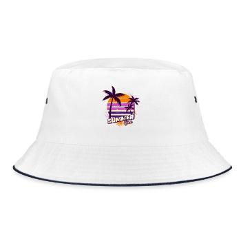 Sonnenuntergangspalmen – Sommerzeit - Bucket Hat - Weiß/Navy - Vorne
