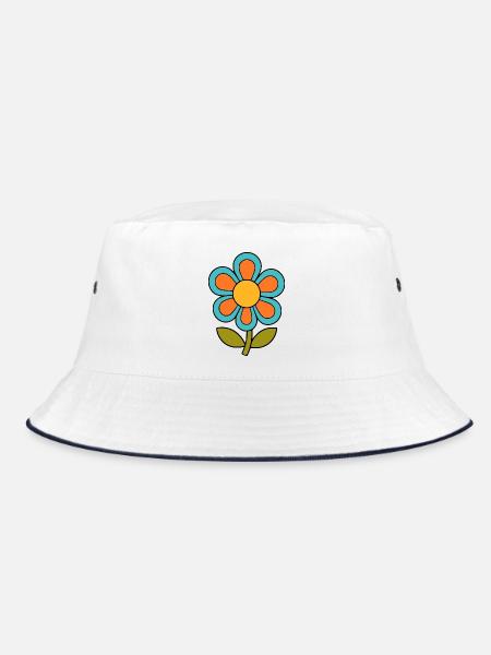 70s flower pattern retro flowerpower - Bucket Hat - white/navy - Front