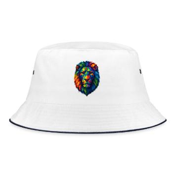 Farbenfroher Wildlöwe – Kunstfarben springen hervor - Bucket Hat - Weiß/Navy - Vorne