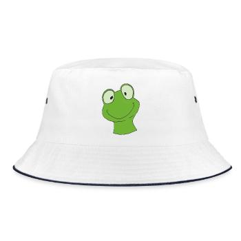 Green cartoon frog with smile - Bucket Hat - white/navy - Front