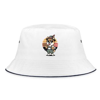 German Shiba Hund Retro - Bucket Hat - Weiß/Navy - Vorne