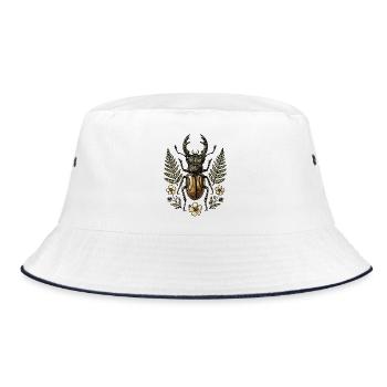 Bronze Insect in Leaf Wreath - Bucket Hat - white/navy - Front