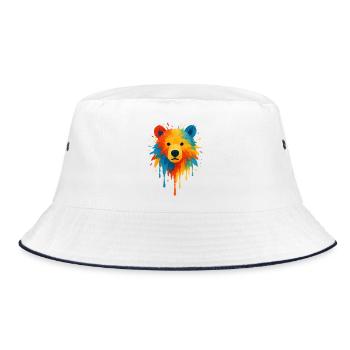 Bear Watercolor Dripping Chroma Art - Bucket Hat - white/navy - Front