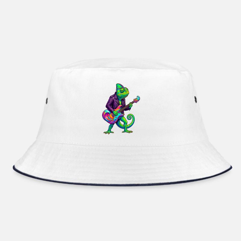 Chamäleon in Lederjacke und Neon E-Gitarre Bucket Hat
