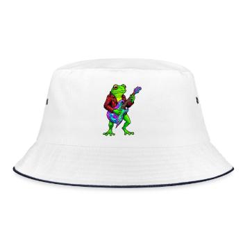 Frog with jacket and neon electric guitar - Bucket Hat - white/navy - Front