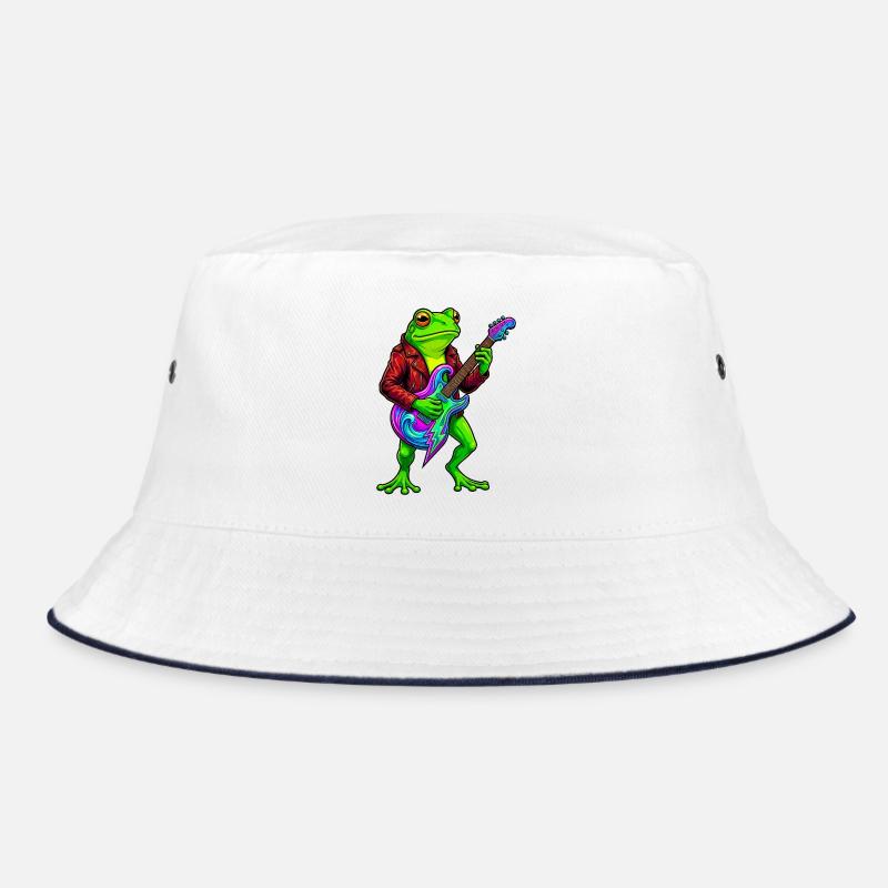 Frog with jacket and neon electric guitar Bucket Hat
