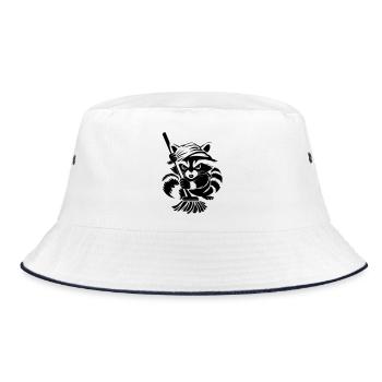 Raccoon with towel & mop - Bucket Hat - white/navy - Front
