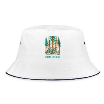 Forest Explorer Risograph Bike Art - Bucket Hat - white/navy - Front