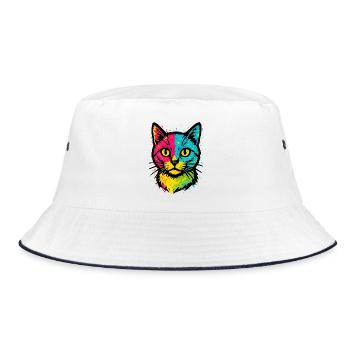 Cat Pop Art – Wildstyle Splatter Graffiti Streetw - Bucket Hat - Weiß/Navy - Vorne