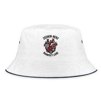 Zechen Herz, Ruhrpott Shirt, Hoodie, Tasche, Tasse - Bucket Hat - Weiß/Navy - Vorne