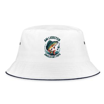 Angeln mit Papa – Vaterzeit - Bucket Hat - Weiß/Navy - Vorne